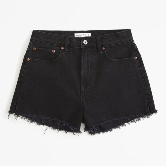 [Abercrombie & Fitch] Black High Rise Curve Love The Mom Short Raw Hem NWT Sz 22 - Picture 11 of 11